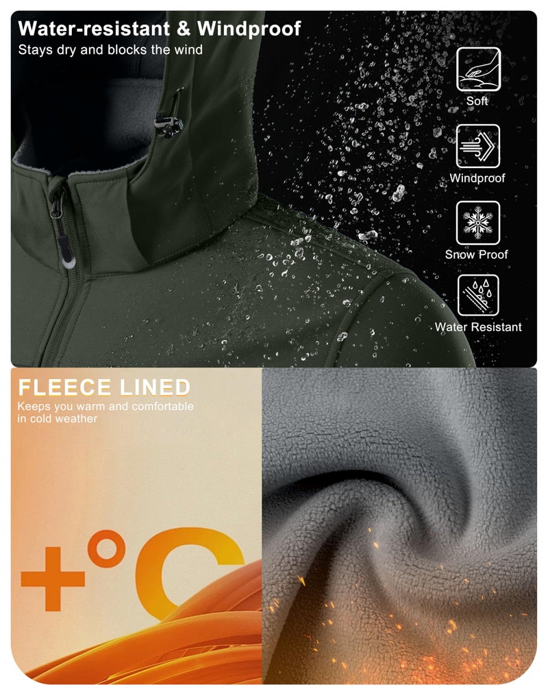 Pudolla Men's Softshell Jacket Fleece Lined Water Resistant Hooded Winter Coats for Men Outdoor Work Hiking with Pockets(Army Green Large) - Image 5