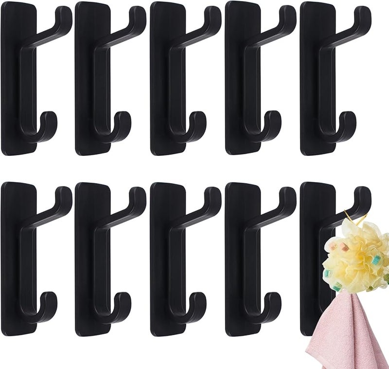 موروبور 10 قطع خطافات حائط قابلة للإزالة لا تسبب ضررًا لاصقة مقاومة للماء حامل لاصق للمنزل المطبخ الحمام المكتب أسود - Image 1