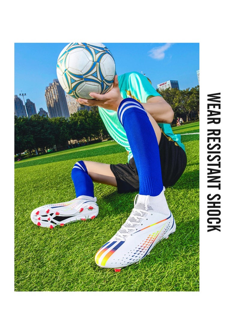 xozgdovg Spike sneakers TF training shoes Football shoes non-slip(Spike bright white)  - Image 3