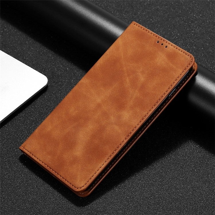 HuHa Protective Cover For Motorola Moto G34 5G Skin Feel Magnetic Leather Phone Case(Light Brown) - Image 2