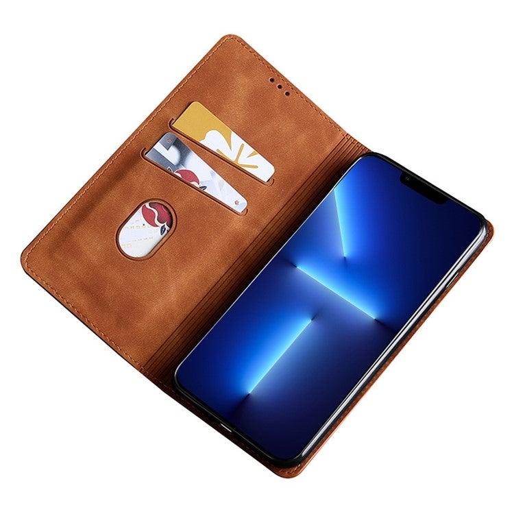 HuHa Protective Cover For Motorola Moto G34 5G Skin Feel Magnetic Leather Phone Case(Light Brown) - Image 5