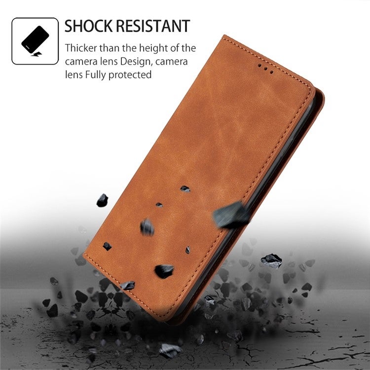 HuHa Protective Cover For Motorola Moto G34 5G Skin Feel Magnetic Leather Phone Case(Light Brown) - Image 3