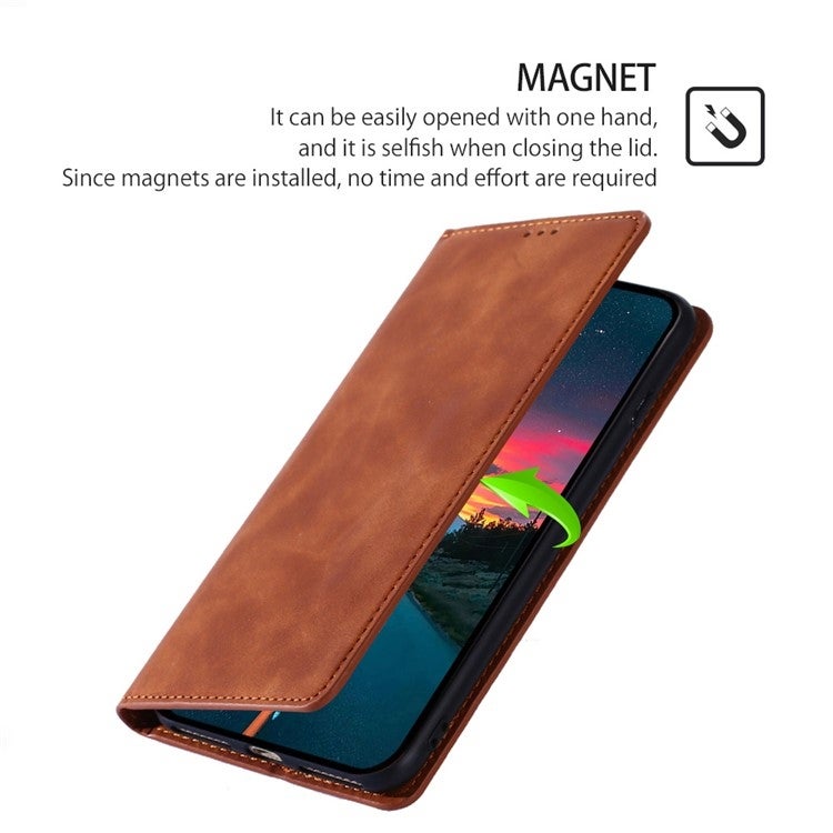 HuHa Protective Cover For Motorola Moto G34 5G Skin Feel Magnetic Leather Phone Case(Light Brown) - Image 4