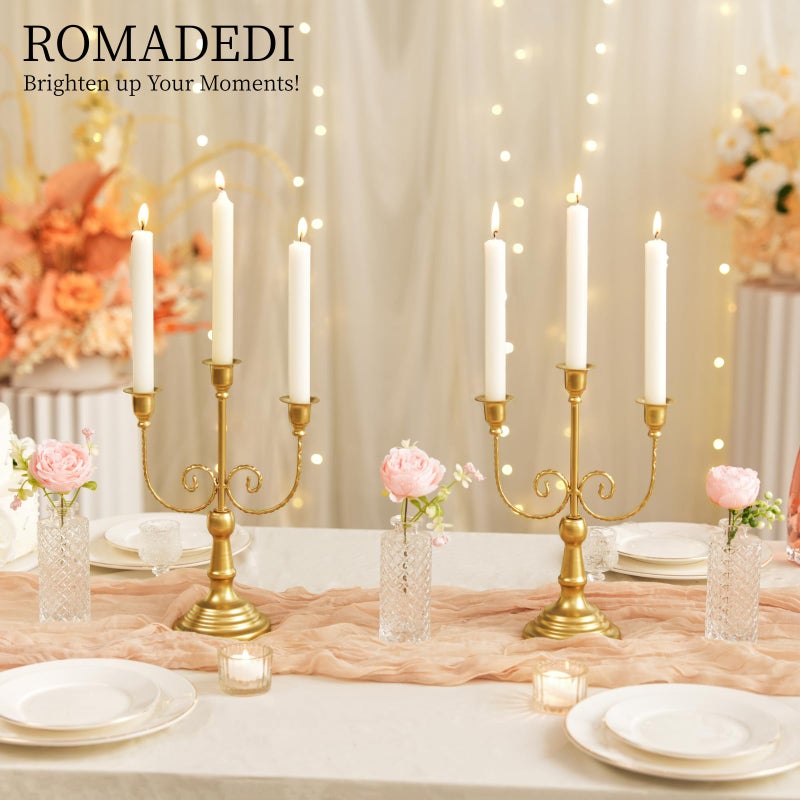 Romadedi Candelabra Gold Candle Holders - 3 Arm 11.8" Wedding Candlestick Holder for Theme Party Table Centerpiece Decor Dining Room Birthday Holiday Christmas, Set of 2 - Image 5
