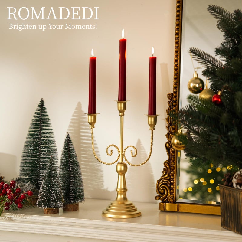 Romadedi Candelabra Gold Candle Holders - 3 Arm 11.8" Wedding Candlestick Holder for Theme Party Table Centerpiece Decor Dining Room Birthday Holiday Christmas, Set of 2 - Image 4