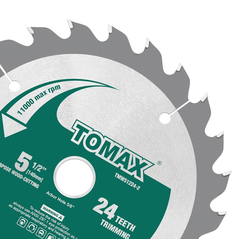 TOMAX 2 Pack 5-1/2 Inch 24 Tooth ATB General Purpose and Trimming Saw Blade, Cordless Trim Saw Blade with 5/8-Inch Arbor (1/2-Inch and 10-mm Reducer Bushings Include) - Image 3
