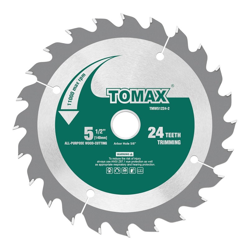 TOMAX 2 Pack 5-1/2 Inch 24 Tooth ATB General Purpose and Trimming Saw Blade, Cordless Trim Saw Blade with 5/8-Inch Arbor (1/2-Inch and 10-mm Reducer Bushings Include) - Image 2