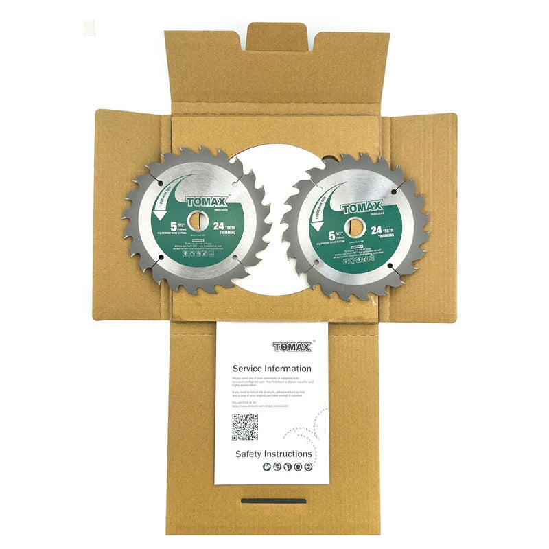TOMAX 2 Pack 5-1/2 Inch 24 Tooth ATB General Purpose and Trimming Saw Blade, Cordless Trim Saw Blade with 5/8-Inch Arbor (1/2-Inch and 10-mm Reducer Bushings Include) - Image 4