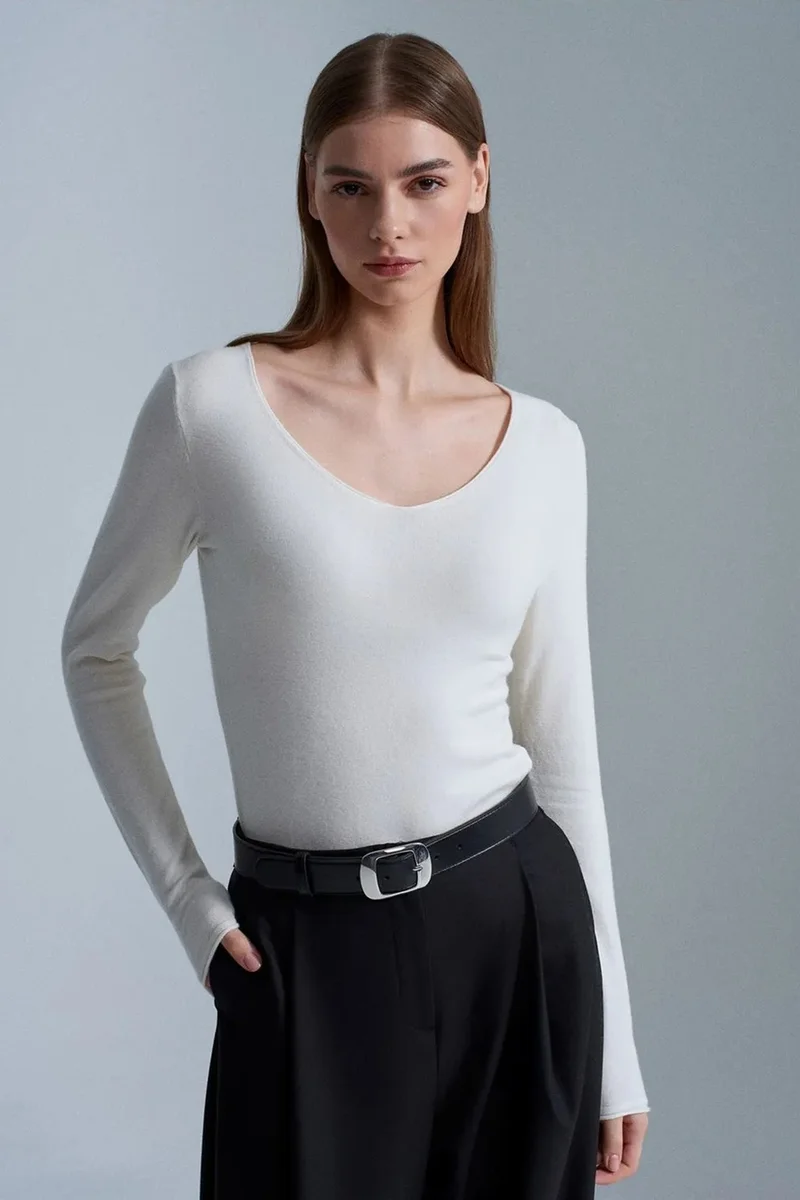 DILVIN Slim Fit V-neck Ribbed Knit Sweater