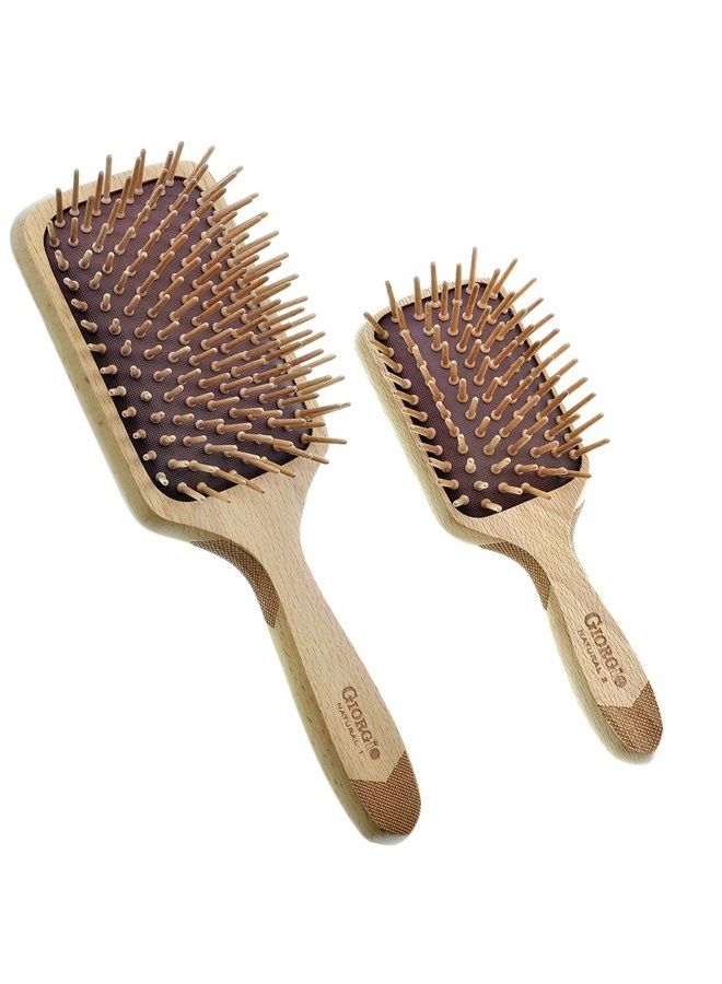 Giorgio Wooden Bristle Paddle Hairbrush, Set Detangling Cushion Brush for Thick Curly or Long Hair, Anti Static, Reduce Frizz and Massage Scalp, Detangler Hair Brush for Women Men and Kids - Image 1
