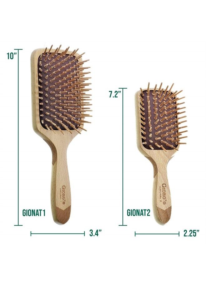 Giorgio Wooden Bristle Paddle Hairbrush, Set Detangling Cushion Brush for Thick Curly or Long Hair, Anti Static, Reduce Frizz and Massage Scalp, Detangler Hair Brush for Women Men and Kids - Image 2