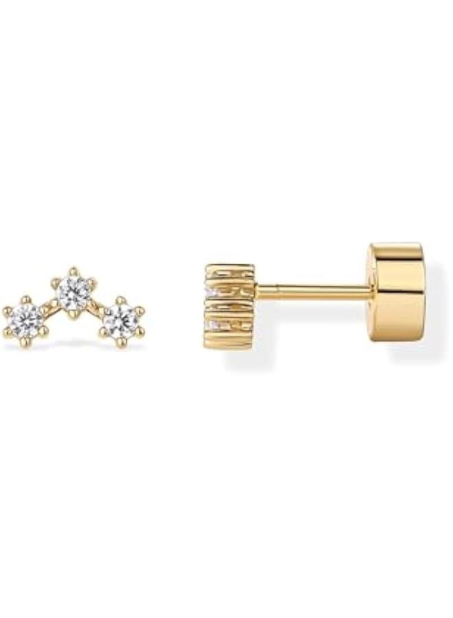 PAVOI 14K Gold Plated Sterling Silver Posts Mini Stud Flat Back Earrings for Women | Helix Cartilage Piercing Jewelry | Dainty Pearl Star Cluster Cubic Zirconia Lotus Climber Screw Backs  - Image 1
