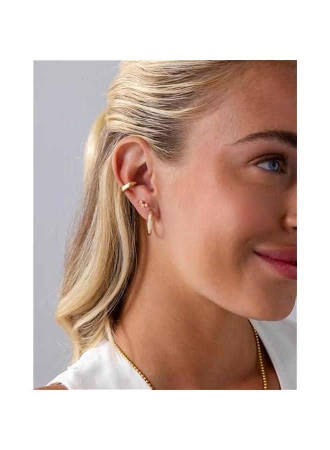 PAVOI 14K Gold Plated Sterling Silver Posts Mini Stud Flat Back Earrings for Women | Helix Cartilage Piercing Jewelry | Dainty Pearl Star Cluster Cubic Zirconia Lotus Climber Screw Backs  - Image 4