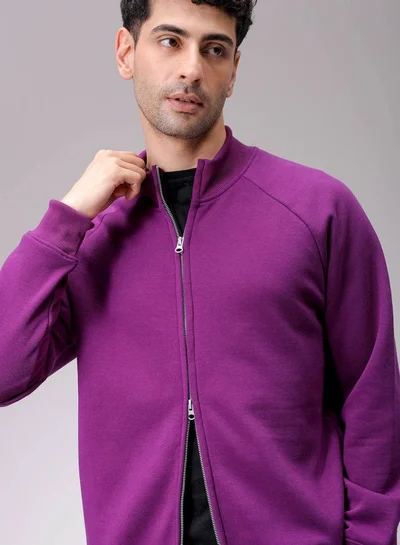 شركة المرآب الهندية Men Relaxed Fit Solid High neck Front Open High Neck Sweatshirt