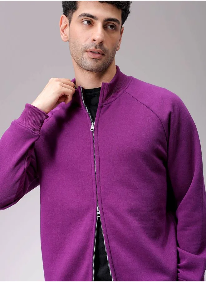 شركة المرآب الهندية Men Relaxed Fit Solid High neck Front Open High Neck Sweatshirt