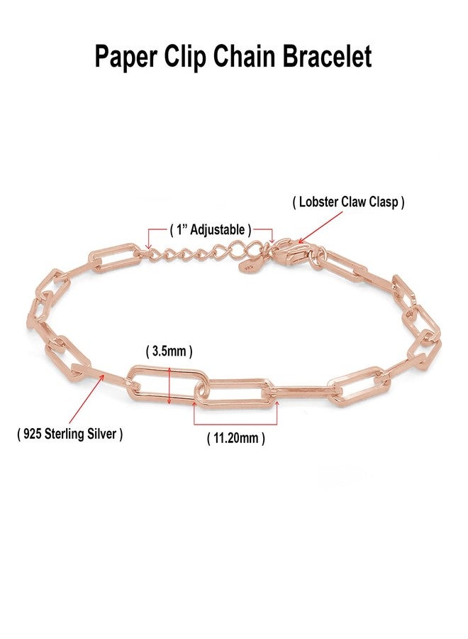 AFFY 7" Length +1" Adjustable Paper Clip Chain Bracelet In 14K Rose Gold Plated 925 Sterling Silver Jewelry For Women - Image 2