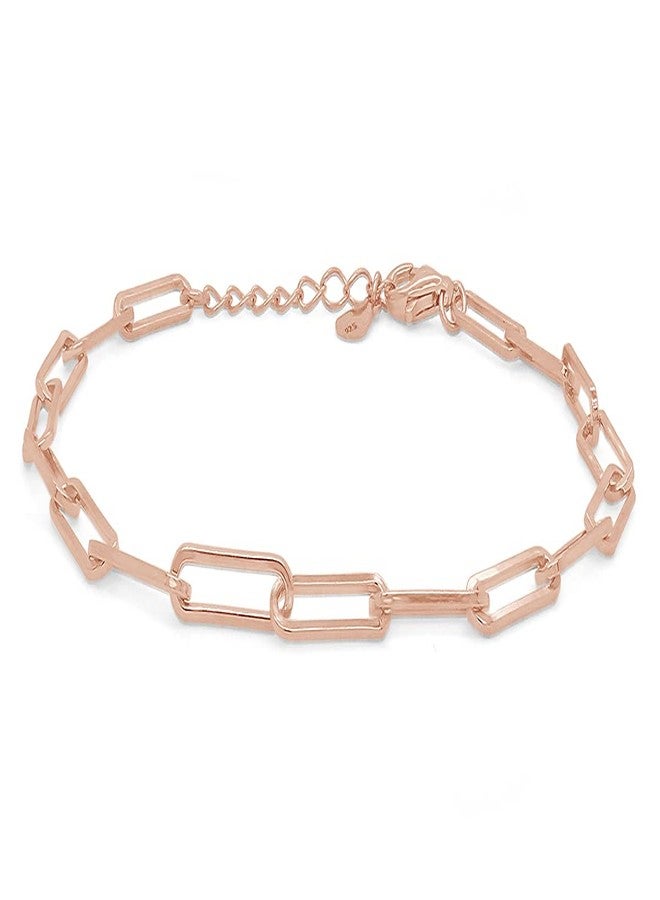 AFFY 7" Length +1" Adjustable Paper Clip Chain Bracelet In 14K Rose Gold Plated 925 Sterling Silver Jewelry For Women - Image 1