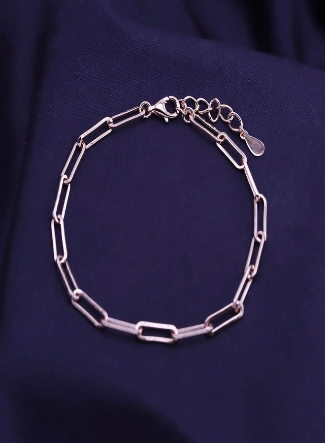 AFFY 7" Length +1" Adjustable Paper Clip Chain Bracelet In 14K Rose Gold Plated 925 Sterling Silver Jewelry For Women - Image 4