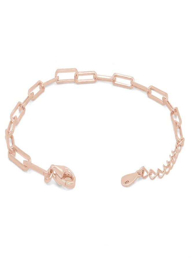 AFFY 7" Length +1" Adjustable Paper Clip Chain Bracelet In 14K Rose Gold Plated 925 Sterling Silver Jewelry For Women - Image 5