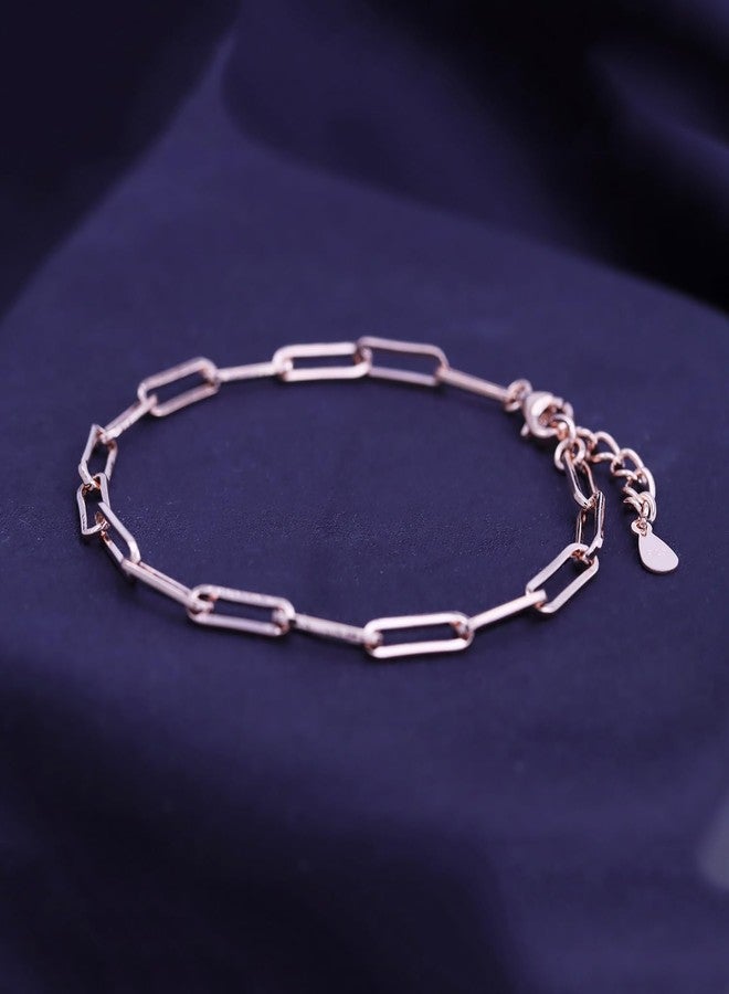 AFFY 7" Length +1" Adjustable Paper Clip Chain Bracelet In 14K Rose Gold Plated 925 Sterling Silver Jewelry For Women - Image 3