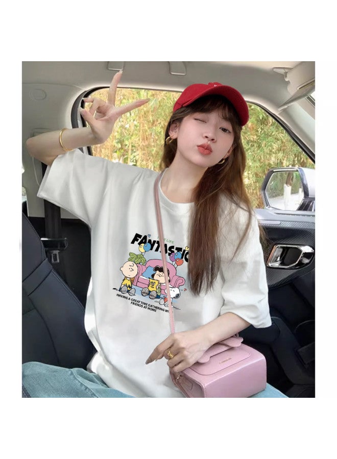 TonLion 2025 Summer Women's Snoopy Graphic Short-sleeve T-shirt Simple Versatile Design Casual Instagrammable Style - Image 4
