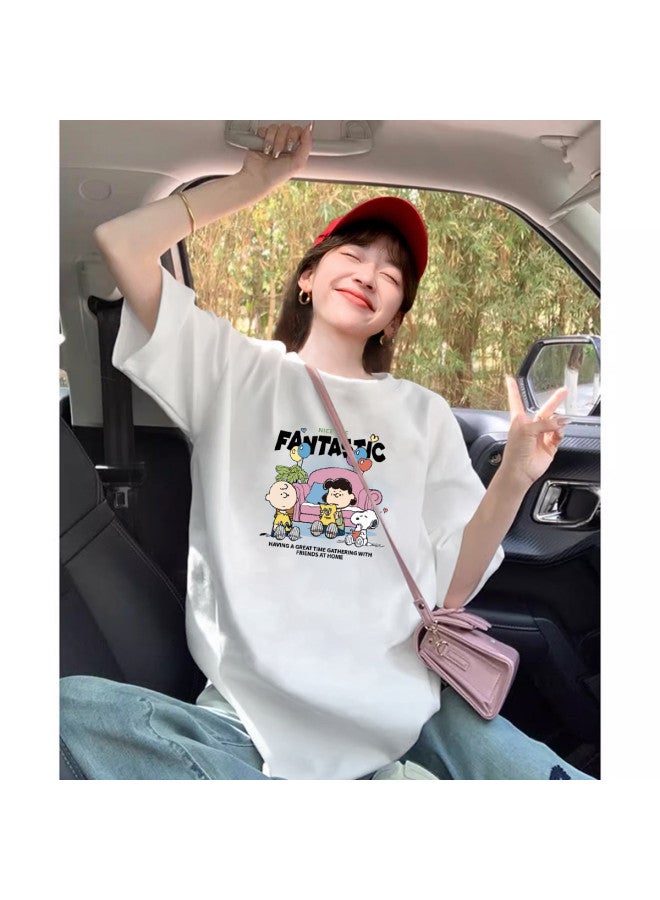 TonLion 2025 Summer Women's Snoopy Graphic Short-sleeve T-shirt Simple Versatile Design Casual Instagrammable Style - Image 5