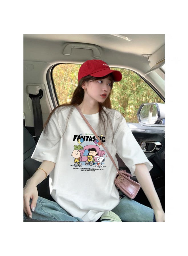 TonLion 2025 Summer Women's Snoopy Graphic Short-sleeve T-shirt Simple Versatile Design Casual Instagrammable Style - Image 2