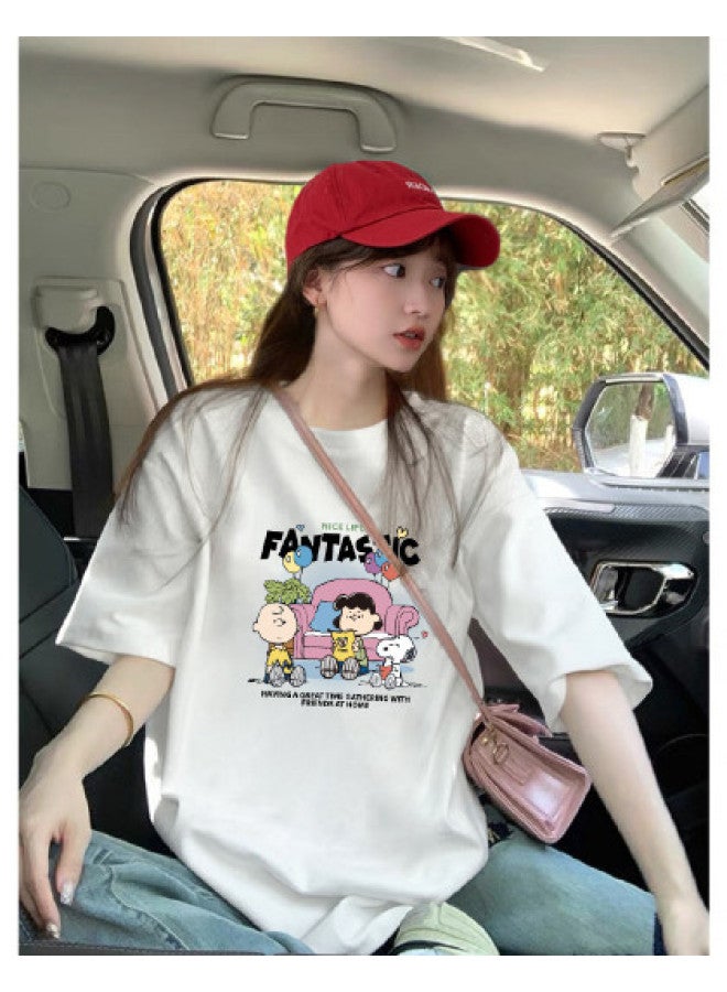 TonLion 2025 Summer Women's Snoopy Graphic Short-sleeve T-shirt Simple Versatile Design Casual Instagrammable Style - Image 1