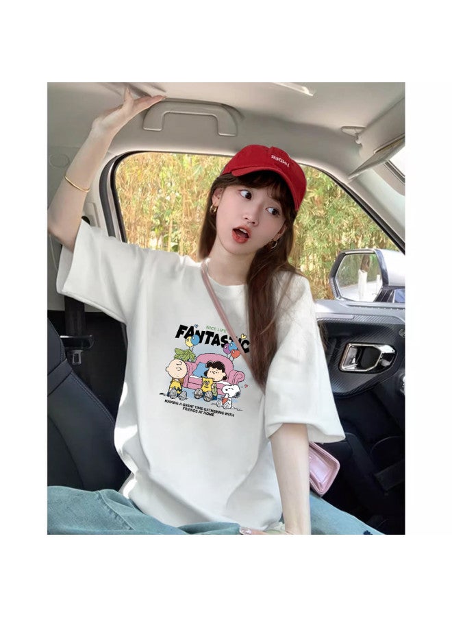 TonLion 2025 Summer Women's Snoopy Graphic Short-sleeve T-shirt Simple Versatile Design Casual Instagrammable Style - Image 3