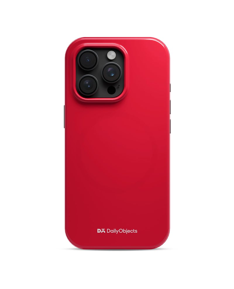 DailyObjects Polycarbonate Enamel Bumper Magsafe Case for iPhone 15 Pro Max Compatible with Mag-Safe Wireless Charging | Red Hybrid Magnetic Back Cover - Image 1