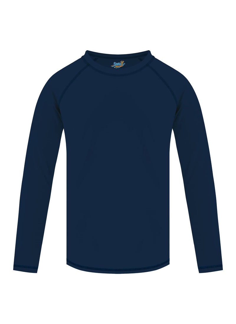Semois Boys Swim Shirt Rash Guard Long Sleeve for Kids Toddler Rashguard Water Shirt UPF+ 50 Swimming Sun Shirt Swimwear Navy Blue Swim Top 5-6Y  - Image 1