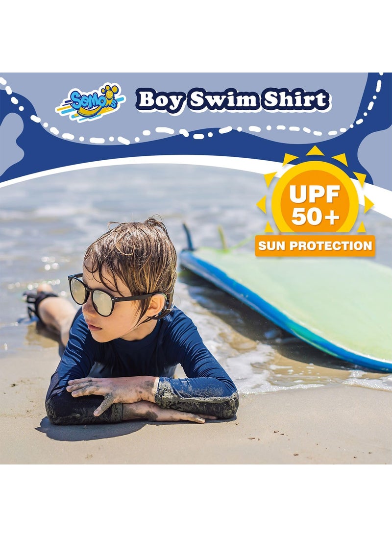 Semois Boys Swim Shirt Rash Guard Long Sleeve for Kids Toddler Rashguard Water Shirt UPF+ 50 Swimming Sun Shirt Swimwear Navy Blue Swim Top 5-6Y  - Image 2