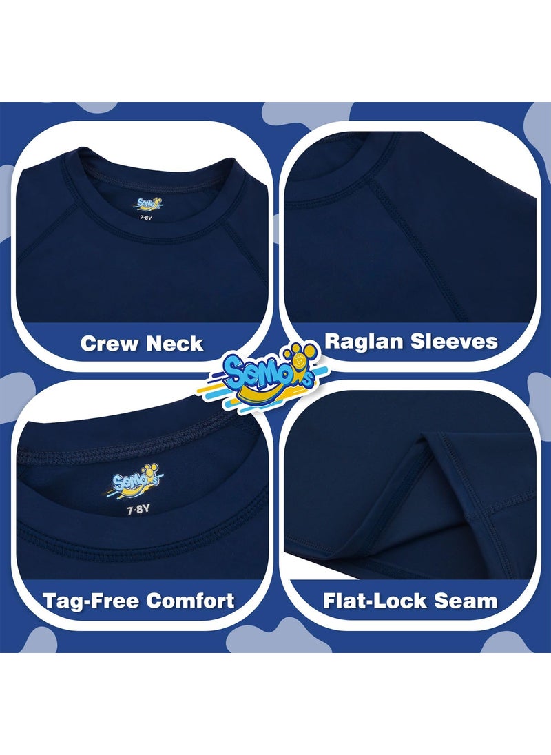 Semois Boys Swim Shirt Rash Guard Long Sleeve for Kids Toddler Rashguard Water Shirt UPF+ 50 Swimming Sun Shirt Swimwear Navy Blue Swim Top 5-6Y  - Image 4