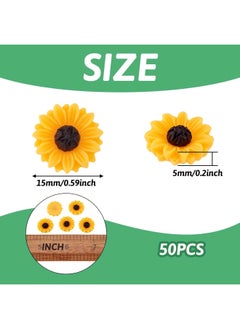 Generic 50Pcs Flatback Resin Sunflower Cabochons 15x5mm Undrilled Floral Cameo Charms for Scrapbooking Embellishments Craft Jewelry Making  - Image 2