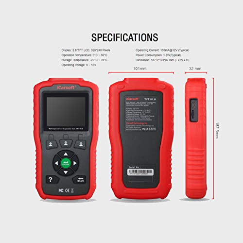 iCarsoft Auto Diagnostic Scanner TYT V1.0 for Toyota/Lexus/Scion/Isuzu, ABS, SRS, Oil Service Reset ect (Red) - Image 5