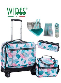 Wires 3 Piece Kids School Trolley Bag laptop compartment 8 Wheels With Lunch bag & Pencil Case  - Image 1