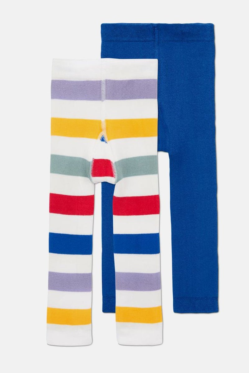 Tchibo Kid Girls 2 Pcs Striped Thermal Legging Set, White Combo - Image 2