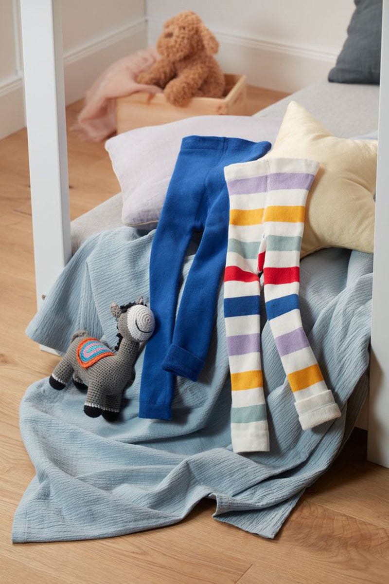 Tchibo Kid Girls 2 Pcs Striped Thermal Legging Set, White Combo - Image 1