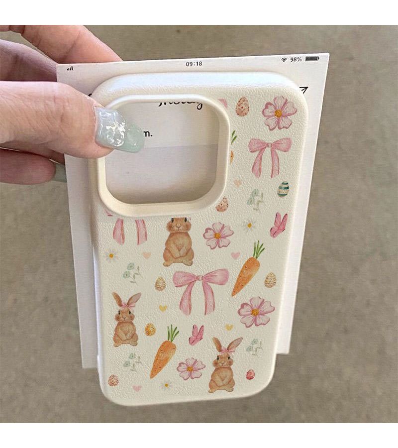 غطاء هاتف ملون مزيج 1 لـ iPhone 16 بنمط أرنب عيد الفصح والجزر، فتحة كبيرة، ملمس جلد صناعي، غطاء ناعم، حماية من السقوط، مقاوم للخدش، حماية للشاشة من الكسر. - Image 3