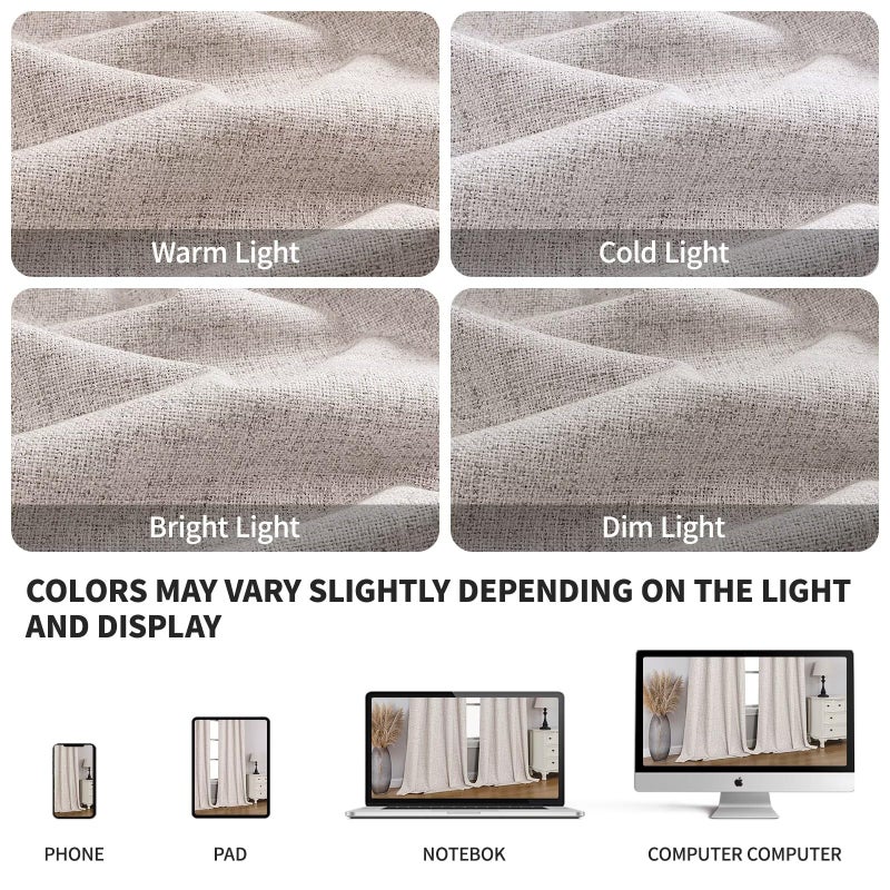 CUCRAF 100% Blackout Window Curtains 84 inches Long 2 Panels Set, Faux Linen Look Thermal Insulated Grommet Drapes, Room Darkening Curtain for Bedroom Living Room(W52 x L84 Inch, Off White) - Image 4