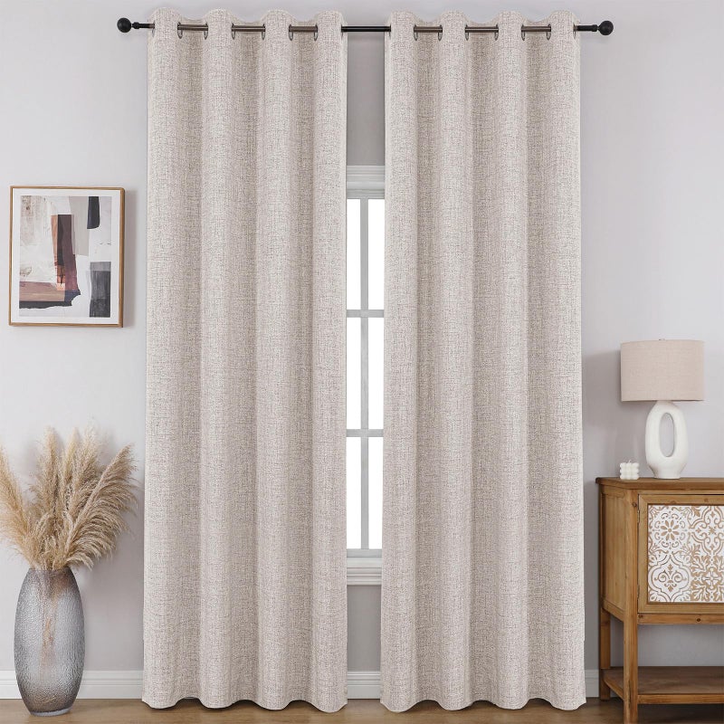 CUCRAF 100% Blackout Window Curtains 84 inches Long 2 Panels Set, Faux Linen Look Thermal Insulated Grommet Drapes, Room Darkening Curtain for Bedroom Living Room(W52 x L84 Inch, Off White) - Image 1