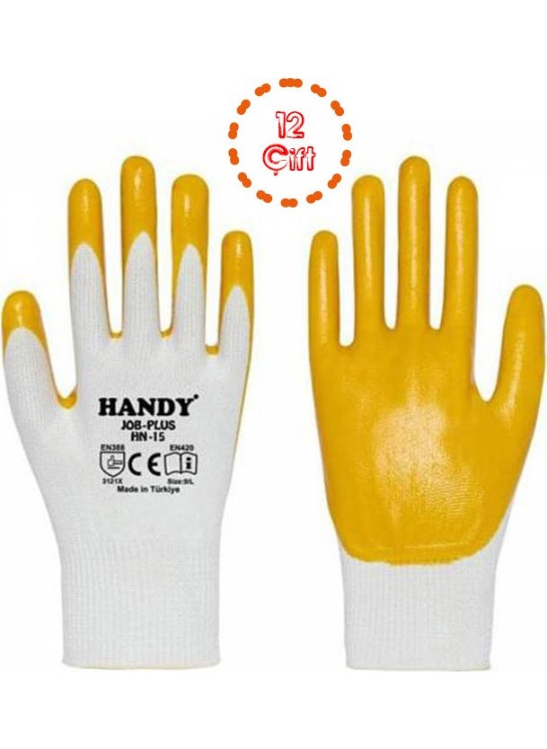 Handy - Hn-15 Nitrile Coated Yellow Work Industrial Gloves 10/xl -12 Pair - Image 1