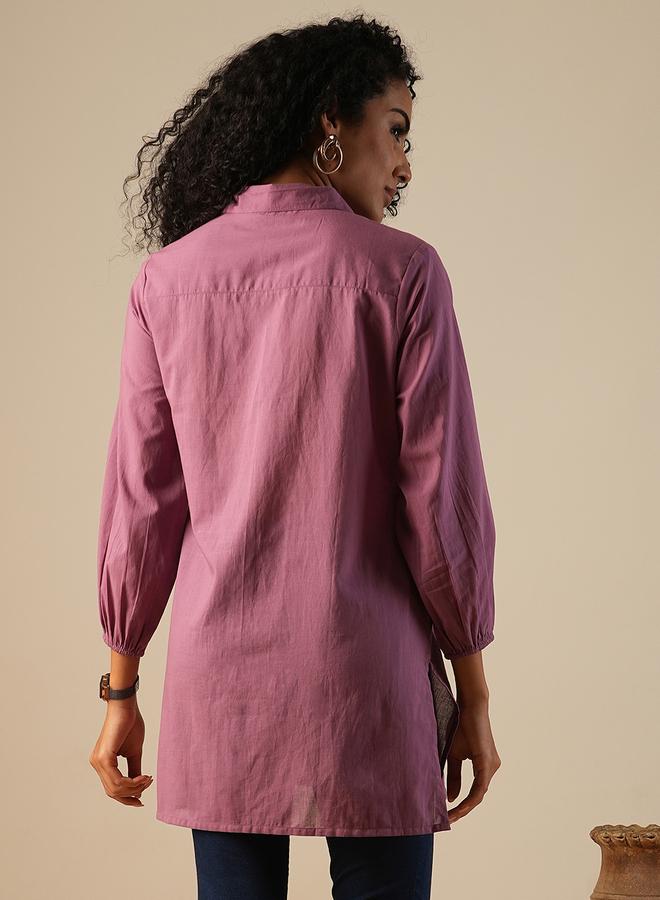 globus Women Purple Floral Embroidered A-Line Tunic - Image 2
