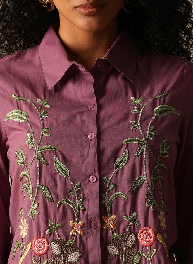 globus Women Purple Floral Embroidered A-Line Tunic - Image 3