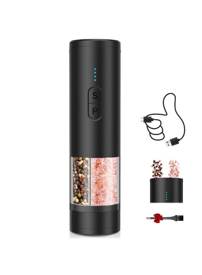 2 in 1 Electric Salt and Pepper Grinder Set, USB Rechargeable, Automatic Salt and Pepper Mill Shakers with LED Light, Battery Display, Adjustable Coarseness, Ideal for Kitchen Outdoor BBQ Gift - Image 1