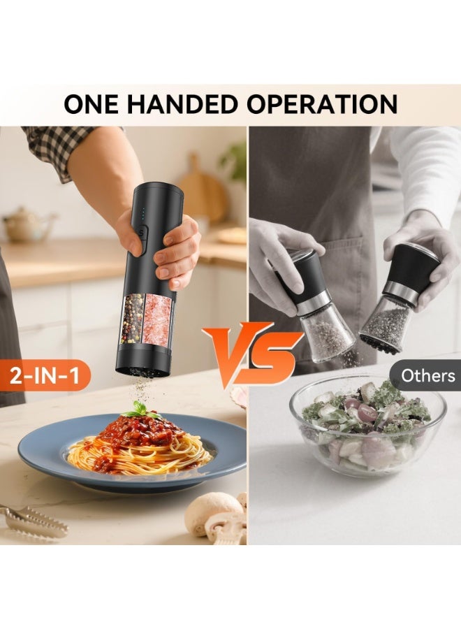 2 in 1 Electric Salt and Pepper Grinder Set, USB Rechargeable, Automatic Salt and Pepper Mill Shakers with LED Light, Battery Display, Adjustable Coarseness, Ideal for Kitchen Outdoor BBQ Gift - Image 3