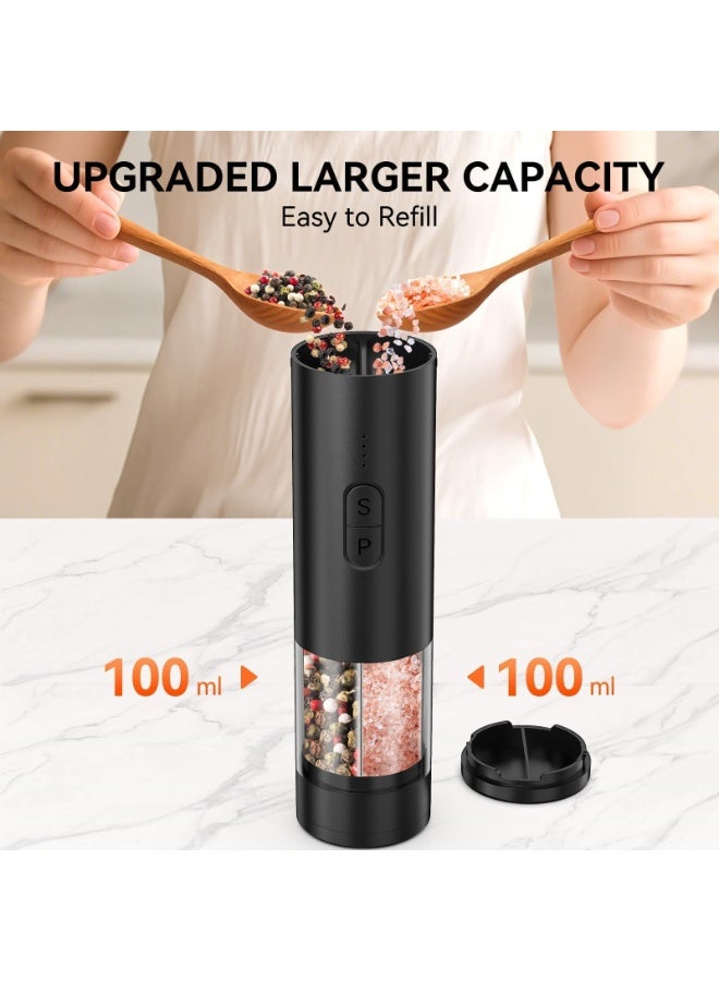 2 in 1 Electric Salt and Pepper Grinder Set, USB Rechargeable, Automatic Salt and Pepper Mill Shakers with LED Light, Battery Display, Adjustable Coarseness, Ideal for Kitchen Outdoor BBQ Gift - Image 4