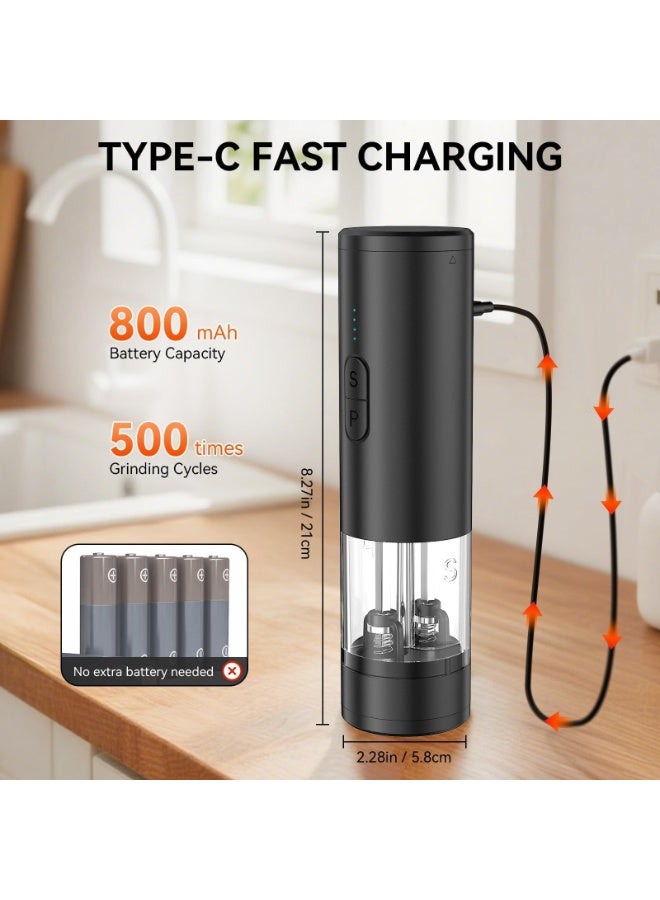 2 in 1 Electric Salt and Pepper Grinder Set, USB Rechargeable, Automatic Salt and Pepper Mill Shakers with LED Light, Battery Display, Adjustable Coarseness, Ideal for Kitchen Outdoor BBQ Gift - Image 5