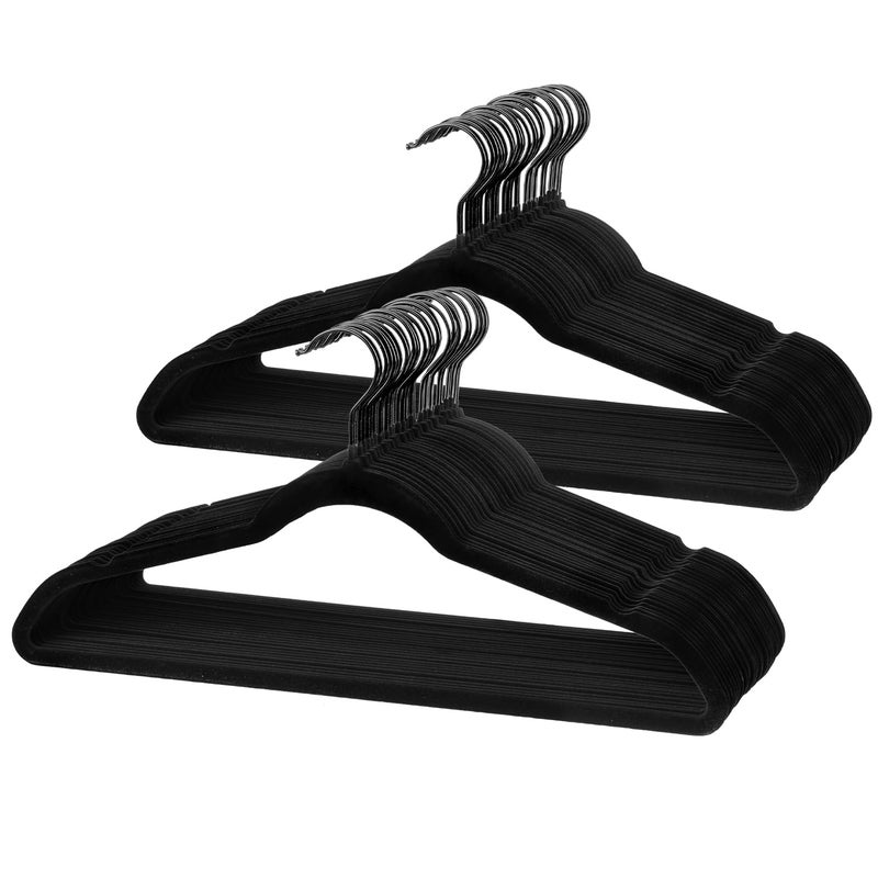 LMTrystFit Pack of 30 Velvet Hangers, Space-Saving Heavy Duty Clothes Hangers for Suit, Non-Slip, 0.2 Inches Slim, 17.7 Inches Wide, 360Â° Swivel Black Hook - Black - Image 1
