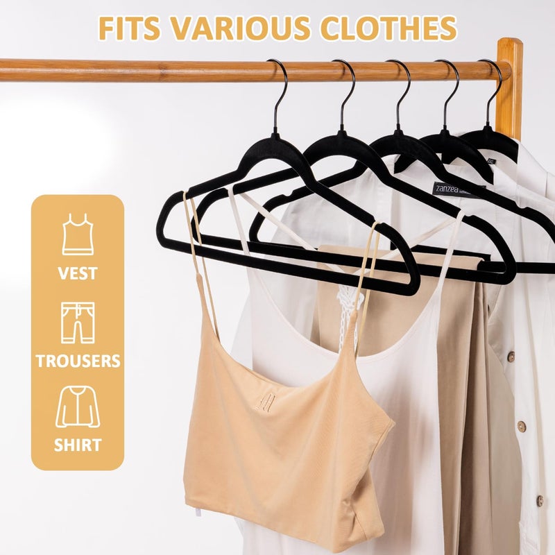 LMTrystFit Pack of 30 Velvet Hangers, Space-Saving Heavy Duty Clothes Hangers for Suit, Non-Slip, 0.2 Inches Slim, 17.7 Inches Wide, 360Â° Swivel Black Hook - Black - Image 4